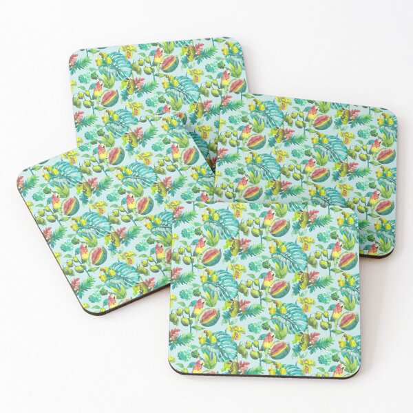 Item preview, Parrots eats watermelon birds jungle designed and sold by Alessandro Remo Mazzoni Remotextiles.