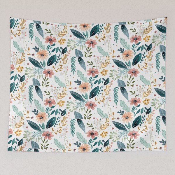 Item preview, Floral Garden Botanical Print with Spring Flowers and Leaves designed and sold by FloralFancy.