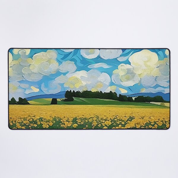Item preview, Field of Yellow Flowers Below a Cloud Filled Sky Van Gogh Style Painting designed and sold by sunflowerlight.