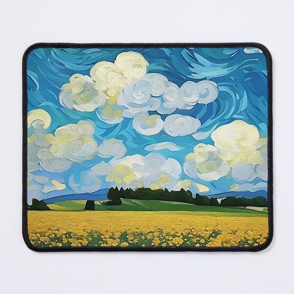 Item preview, Field of Yellow Flowers Below a Cloud Filled Sky Van Gogh Style Painting designed and sold by sunflowerlight.