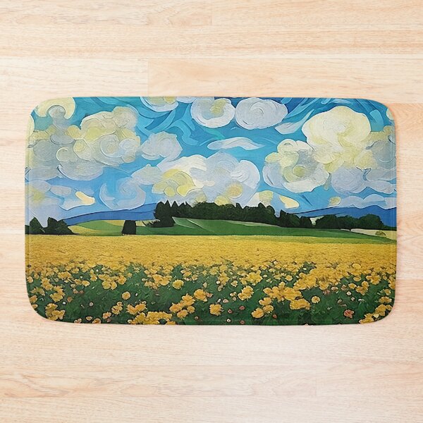 Item preview, Field of Yellow Flowers Below a Cloud Filled Sky Van Gogh Style Painting designed and sold by sunflowerlight.