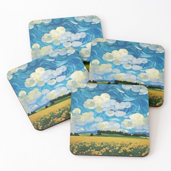 Item preview, Field of Yellow Flowers Below a Cloud Filled Sky Van Gogh Style Painting designed and sold by sunflowerlight.