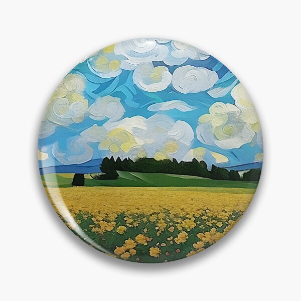 Item preview, Field of Yellow Flowers Below a Cloud Filled Sky Van Gogh Style Painting designed and sold by sunflowerlight.