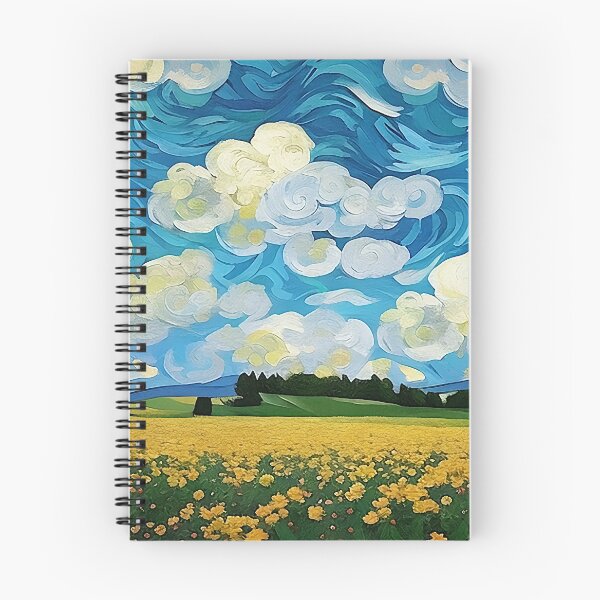 Item preview, Field of Yellow Flowers Below a Cloud Filled Sky Van Gogh Style Painting designed and sold by sunflowerlight.
