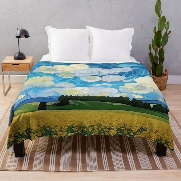 Item preview, Field of Yellow Flowers Below a Cloud Filled Sky Van Gogh Style Painting designed and sold by sunflowerlight.
