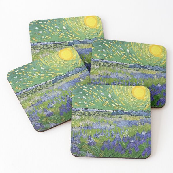 Item preview, Painting of a Field of Purple Flowers against a Van Gogh style Green Sky designed and sold by sunflowerlight.