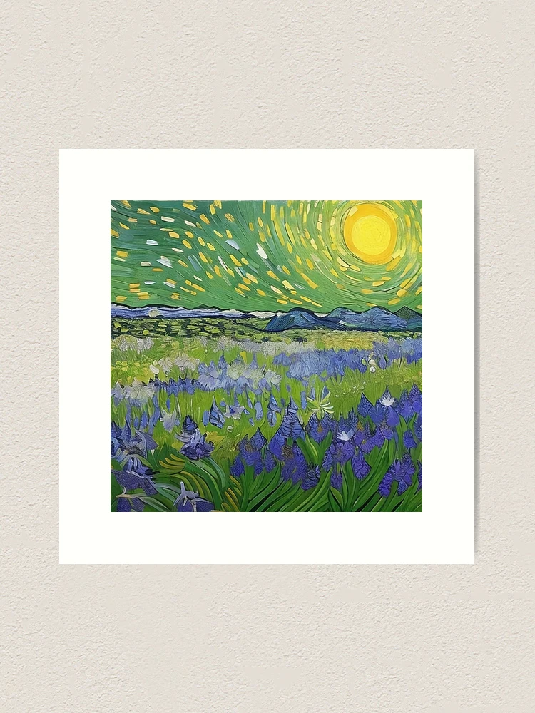 Painting of a Field of Purple Flowers against a Van Gogh style