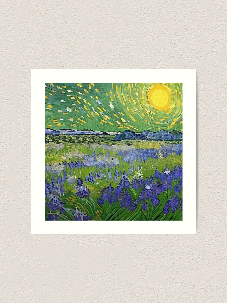 Painting of a Field of Purple Flowers against a Van Gogh style