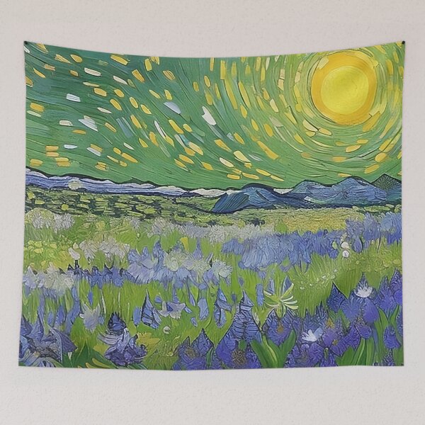 Item preview, Painting of a Field of Purple Flowers against a Van Gogh style Green Sky designed and sold by sunflowerlight.