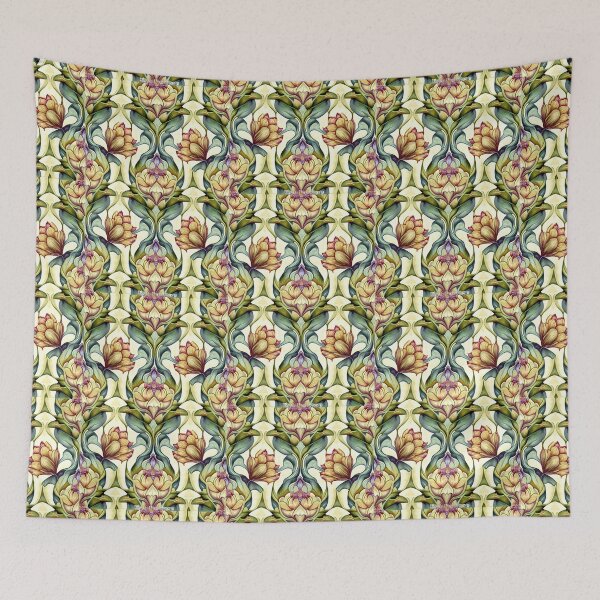 Item preview, Floral Garden Botanical Print with Gold Flowers and Leaves designed and sold by FloralFancy.