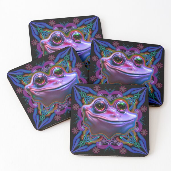 Artikelvorschau, Flower Power Hippie Frosch mit hell funkelnden Glitzeraugen entworfen und verkauft von BadassBazaar.