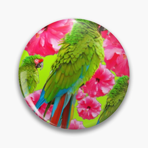 Item preview, GREEN MACAWS PINK HIBUISCUS CHARTREUSE GREEN ART   designed and sold by sharlesart.