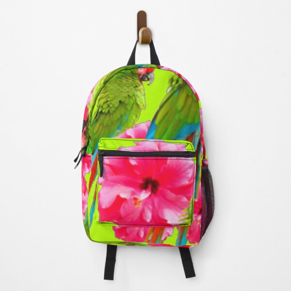 Item preview, GREEN MACAWS PINK HIBUISCUS CHARTREUSE GREEN ART designed and sold by sharlesart.