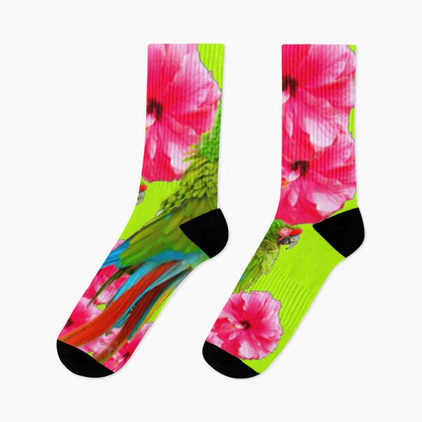 Item preview, GREEN MACAWS PINK HIBUISCUS CHARTREUSE GREEN ART   designed and sold by sharlesart.