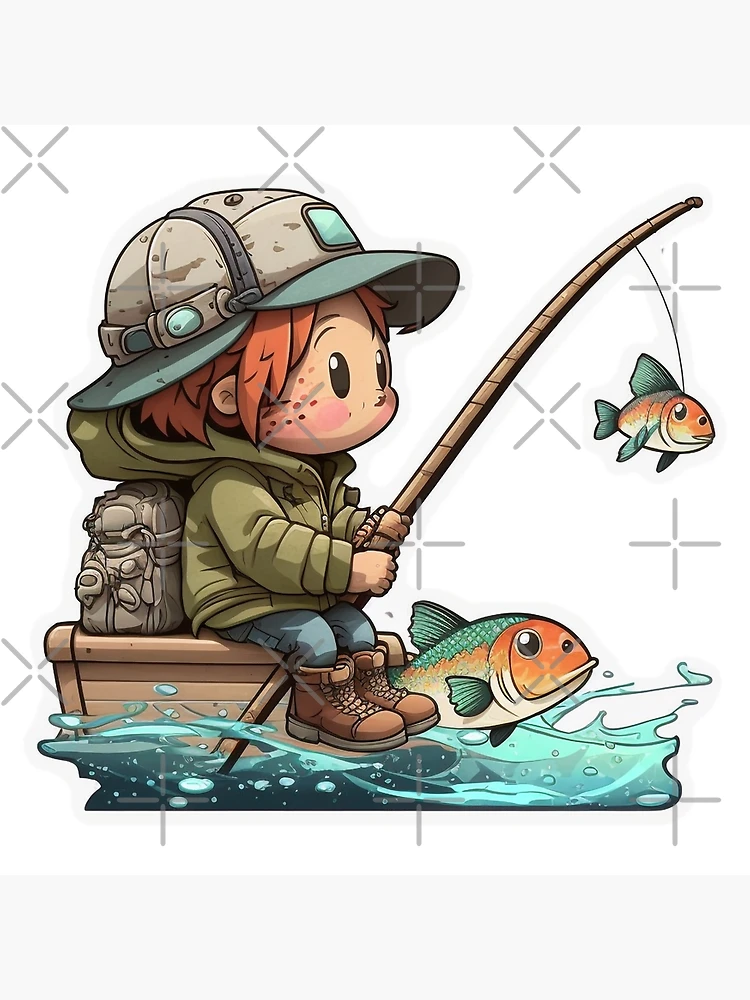 Fishing - Colorful Cartoon Outoor Adventures Poster for Sale by