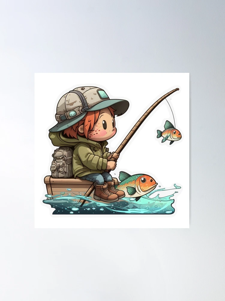 Fishing - Colorful Cartoon Outoor Adventures Poster for Sale by Sunchaser  World