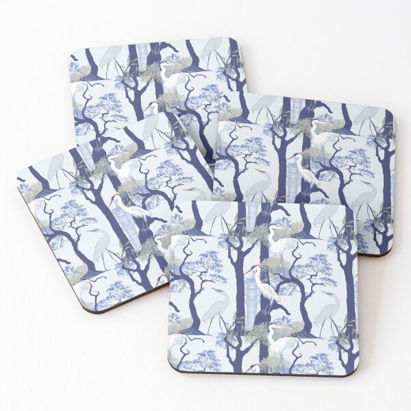 Item preview, blue and white heron chinoserie pattern designed and sold by sanerevolution.
