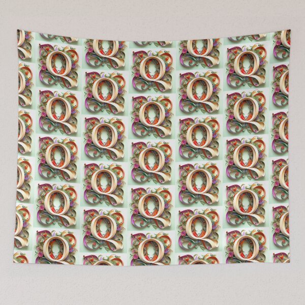 Item preview, Art Font Letter Q: Art Nouveau Style, Unique and Colorful, Light Green Background designed and sold by factory88.