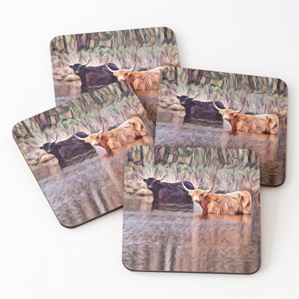 Item preview, Highland cows wading in the river designed and sold by FarmsteadAcers.