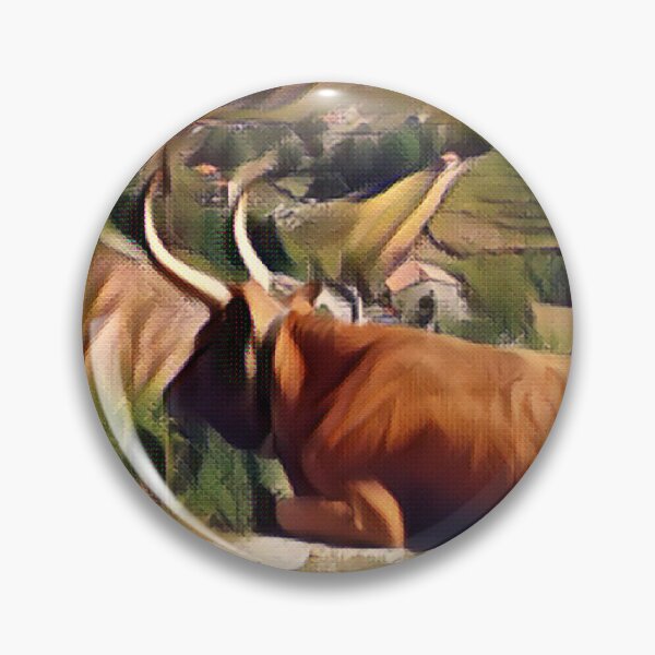 Item preview, Resting Brown Long horned Cow Mountain top view designed and sold by FarmsteadAcers.