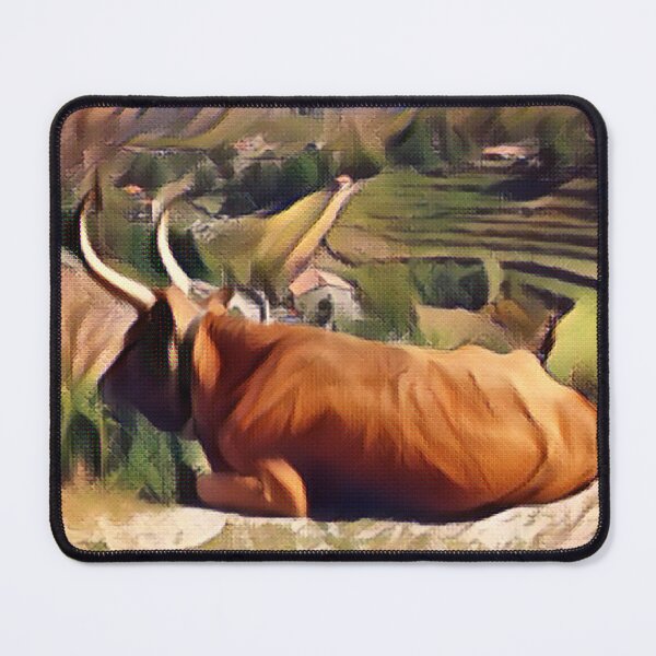 Item preview, Resting Brown Long horned Cow Mountain top view designed and sold by FarmsteadAcers.