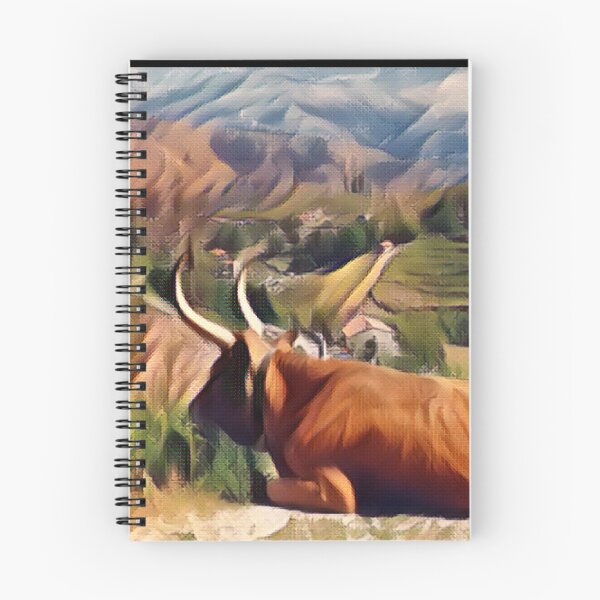 Item preview, Resting Brown Long horned Cow Mountain top view designed and sold by FarmsteadAcers.