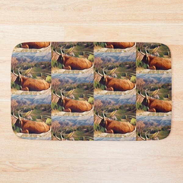 Item preview, Resting Brown Long horned Cow Mountain top view designed and sold by FarmsteadAcers.