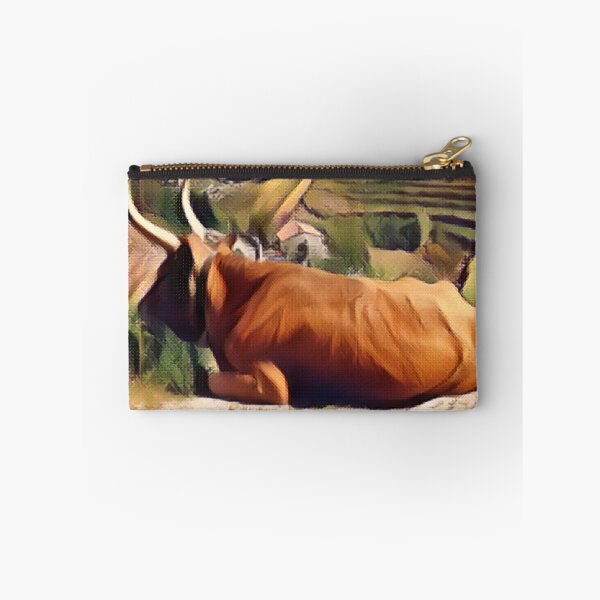 Item preview, Resting Brown Long horned Cow Mountain top view designed and sold by FarmsteadAcers.
