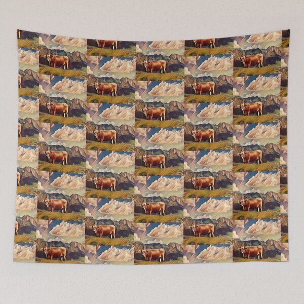 Item preview, Sunny Farm land with Big Brown Farm Cow designed and sold by FarmsteadAcers.