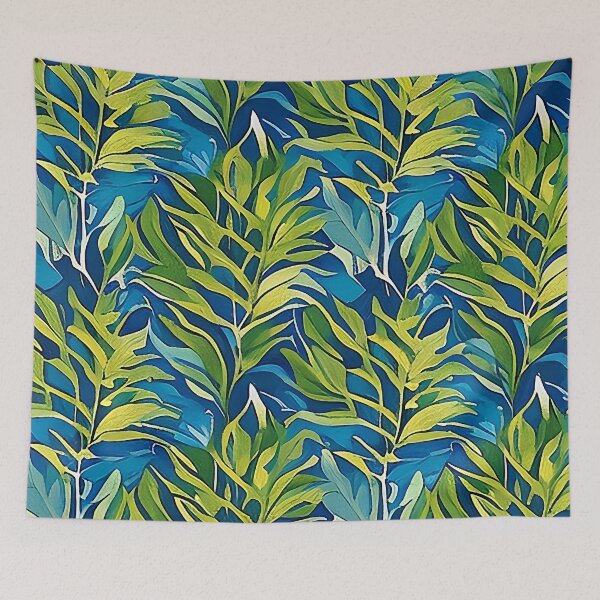Item preview, Abstract Green Leaves with Blue Green Leaves and Background Van Gogh Style Pattern designed and sold by sunflowerlight.