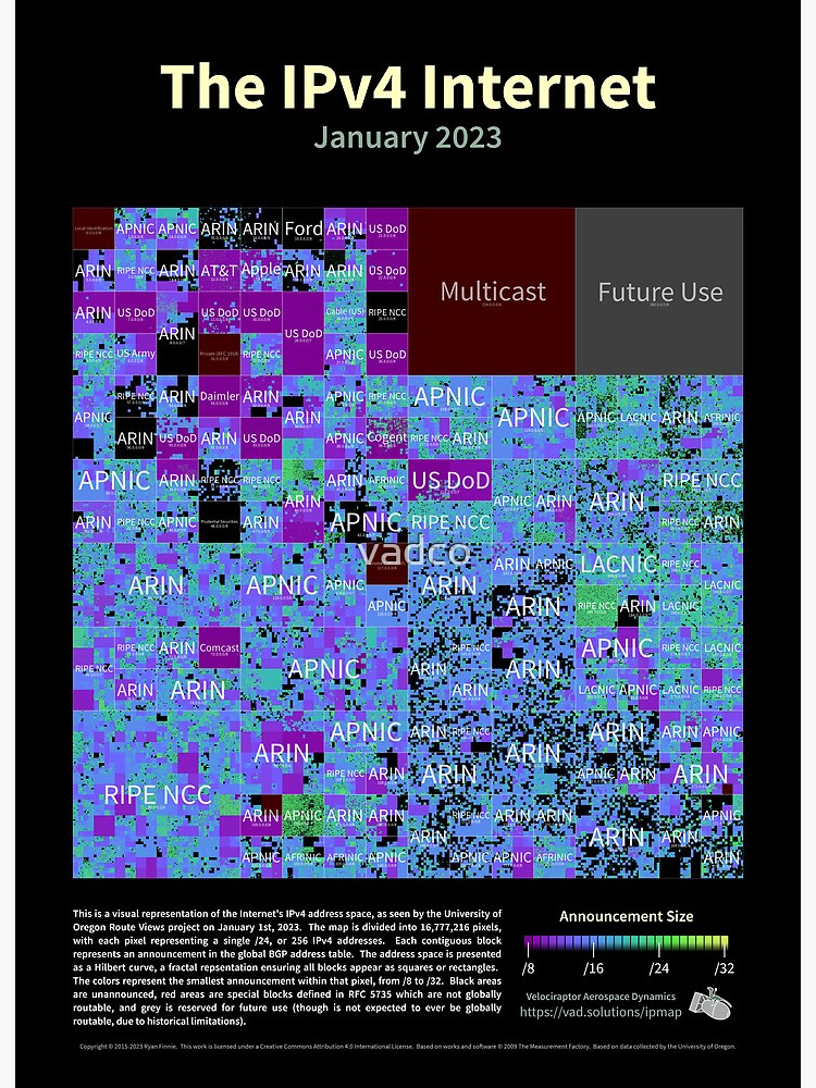 Thumbnail 2 of 2, Art Board Print, The IPv4 Internet - January 2023 designed and sold by vadco.
