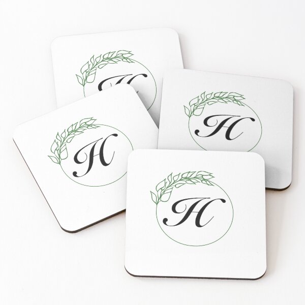 Aperçu de l'œuvre Monogramme H initial avec couronne de feuilles vert émeraude créée et vendue par TeaLimeTwo.