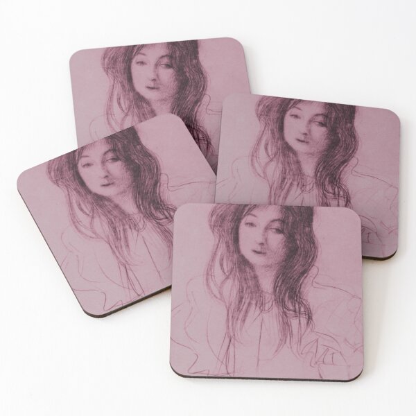 Item preview, Gustav Klimt Blush Pink Sketch Girl with Long Dark Hair Charcoal Drawing designed and sold by kattakitty.