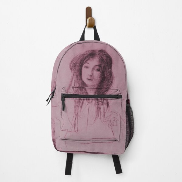 Item preview, Gustav Klimt Blush Pink Sketch Girl with Long Dark Hair Charcoal Drawing designed and sold by kattakitty.