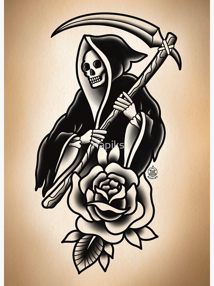 Black and White Grim Reaper Tattoo Design Sketch Drawing Illustration Stock  Illustration - Illustration of design, reaper: 272057696