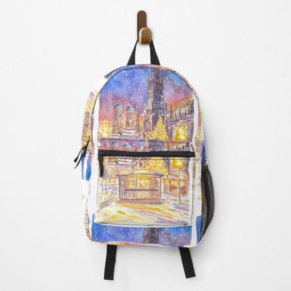 Item preview, Snowy Munich Winter Scene - Romantic Marienplatz XMAS Market designed and sold by artshop77.