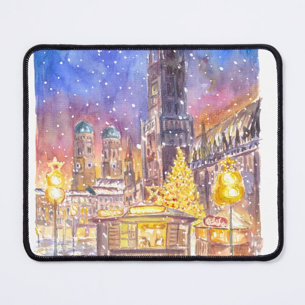 Item preview, Snowy Munich Winter Scene - Romantic Marienplatz XMAS Market designed and sold by artshop77.