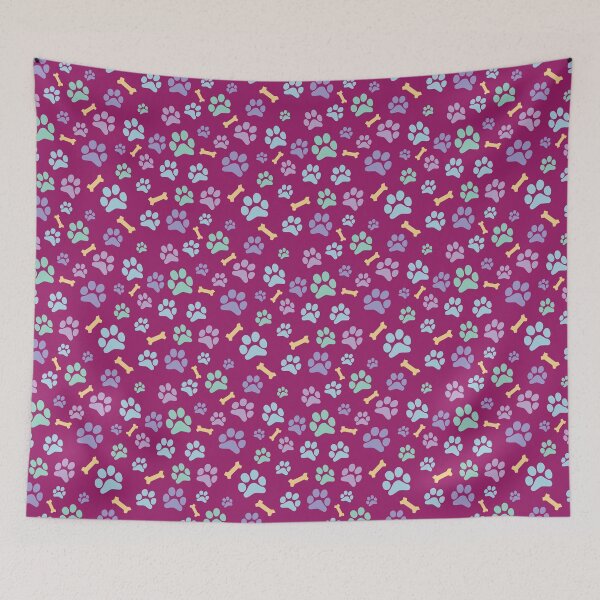 Item preview, Dog Paw Prints and Bones Pastel on Dark Pink Pattern designed and sold by SubtleSplit.