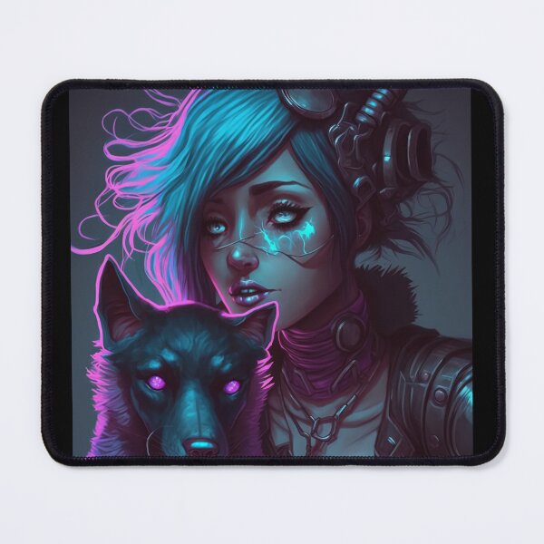 Item preview, Black dog and cyberpunk girl designed and sold by ARTeez⭐️⭐️⭐️⭐️⭐️.