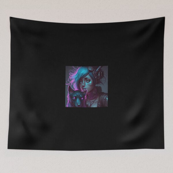 Item preview, Black dog and cyberpunk girl designed and sold by ARTeez⭐️⭐️⭐️⭐️⭐️.