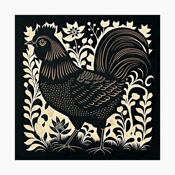 Item preview, Folklore Rural Chicken  designed and sold by FlatLandPrints.