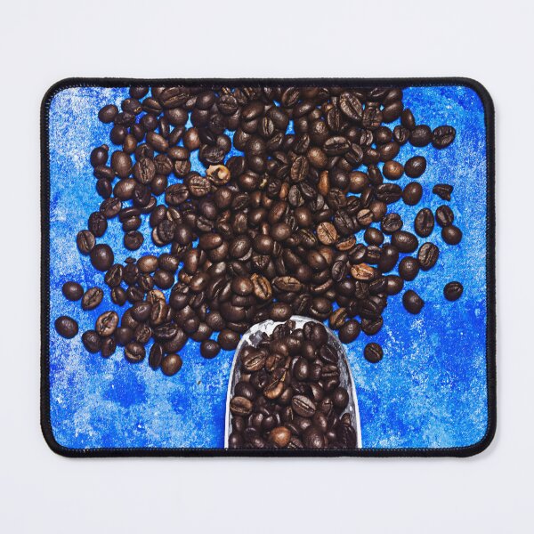 Item preview, coffee bean and scoop on blue grunge background designed and sold by sigoisette.