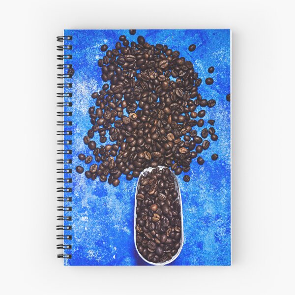 Item preview, coffee bean and scoop on blue grunge background designed and sold by sigoisette.