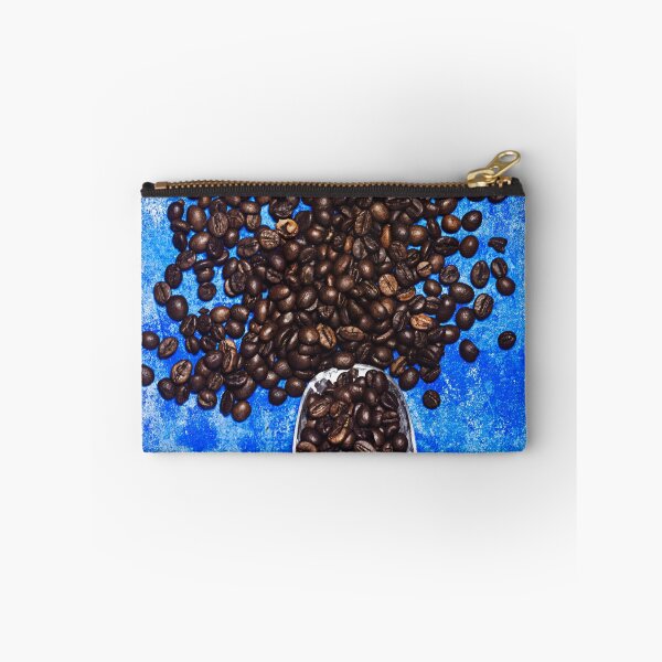 Item preview, coffee bean and scoop on blue grunge background designed and sold by sigoisette.