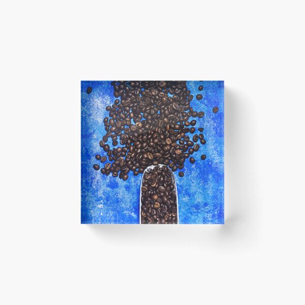 Item preview, coffee bean and scoop on blue grunge background designed and sold by sigoisette.