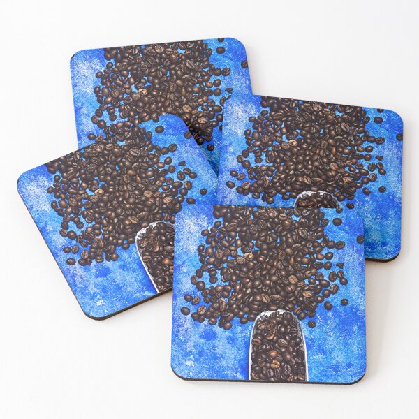 Item preview, coffee bean and scoop on blue grunge background designed and sold by sigoisette.