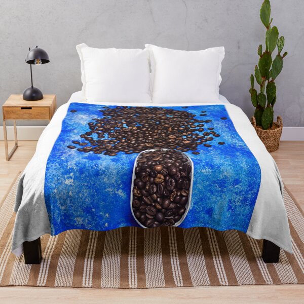 Item preview, coffee bean and scoop on blue grunge background designed and sold by sigoisette.
