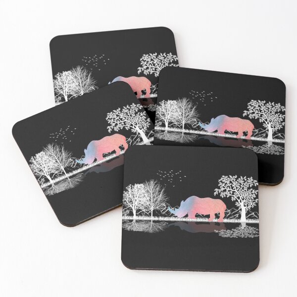 Artikelvorschau, Bunte Nashorn-Kunst-niedliches Nashorn mit Berg- und Baum-Entwurf für Nashorn-Liebhaber entworfen und verkauft von Thecitiesstore.