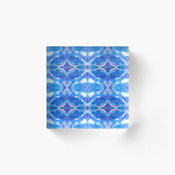 SPACE SOUP original acrylic painting, Trippy pattern, blue pattern, psychedelic pattern, fractal, geometric Acrylic Block