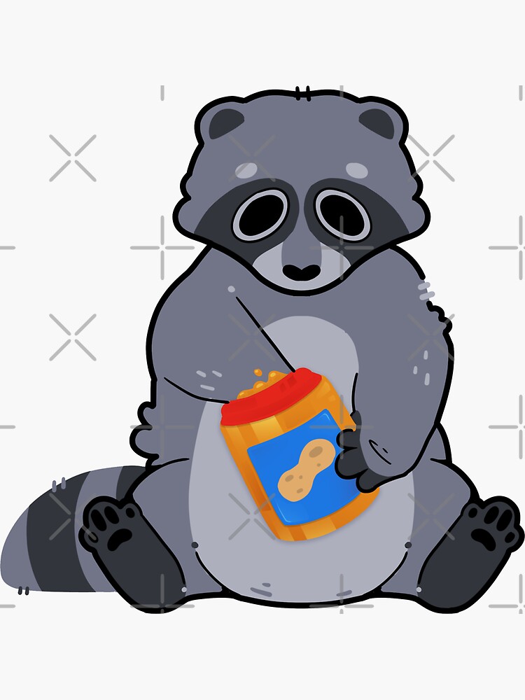 "Raccoon eating peanut butter" Sticker for Sale by Mossysplashart
